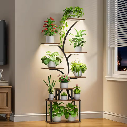 Plant Stand Indoor with Grow Lights, 8 Tiered Indoor Plant Shelf, 60" Tall Plant Stand for Indoor Plants Multiple, Metal Plant Flower Holder, S-Shaped Plant Rack for Home, Patio